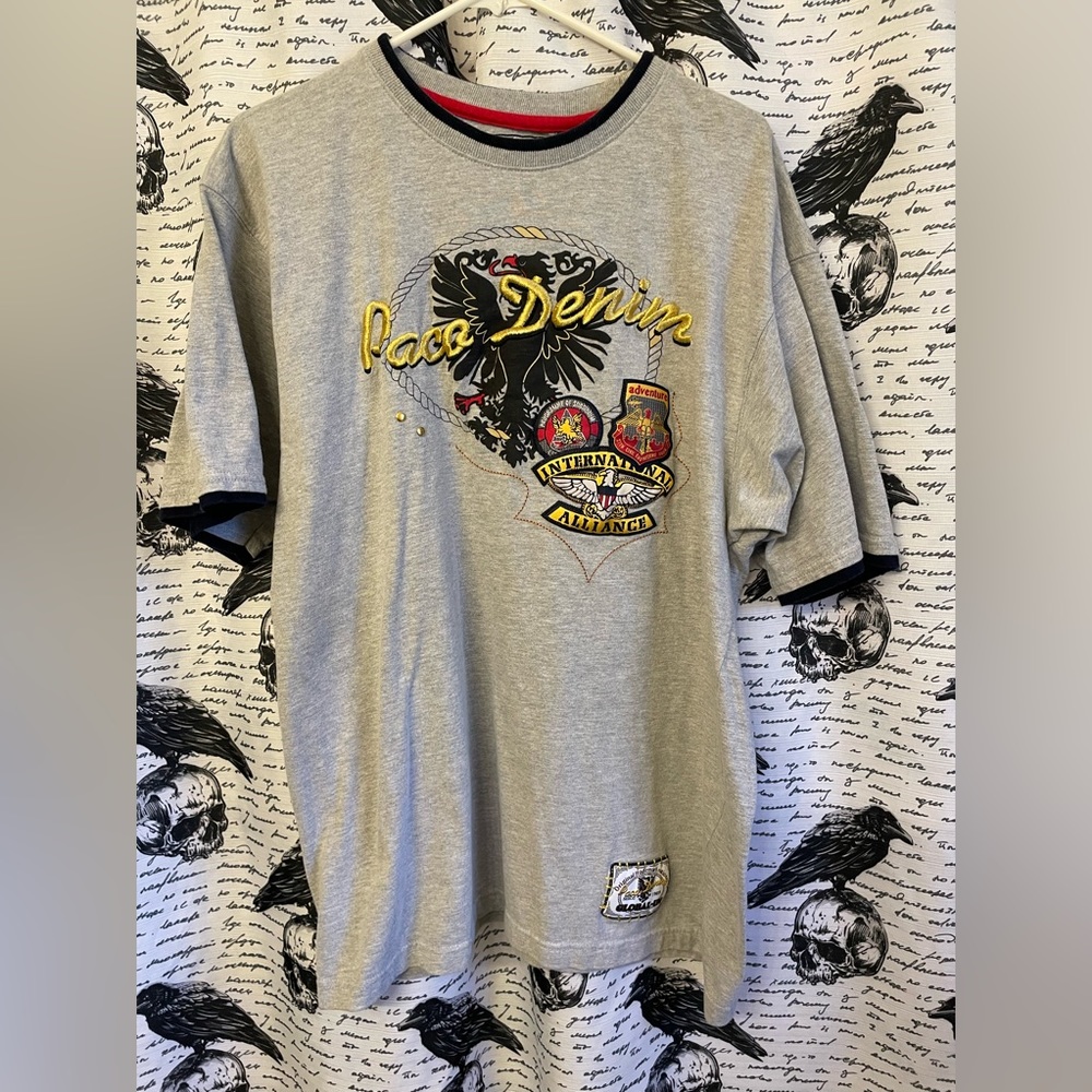 PACO Denim T shirt, XL grey with black piping